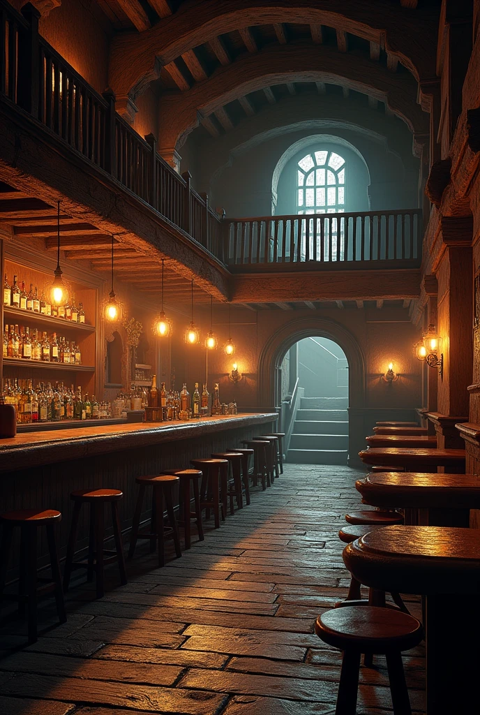 (photorealism:1.2), cozy, warm, empty dangerous tabern, fantasy setting
