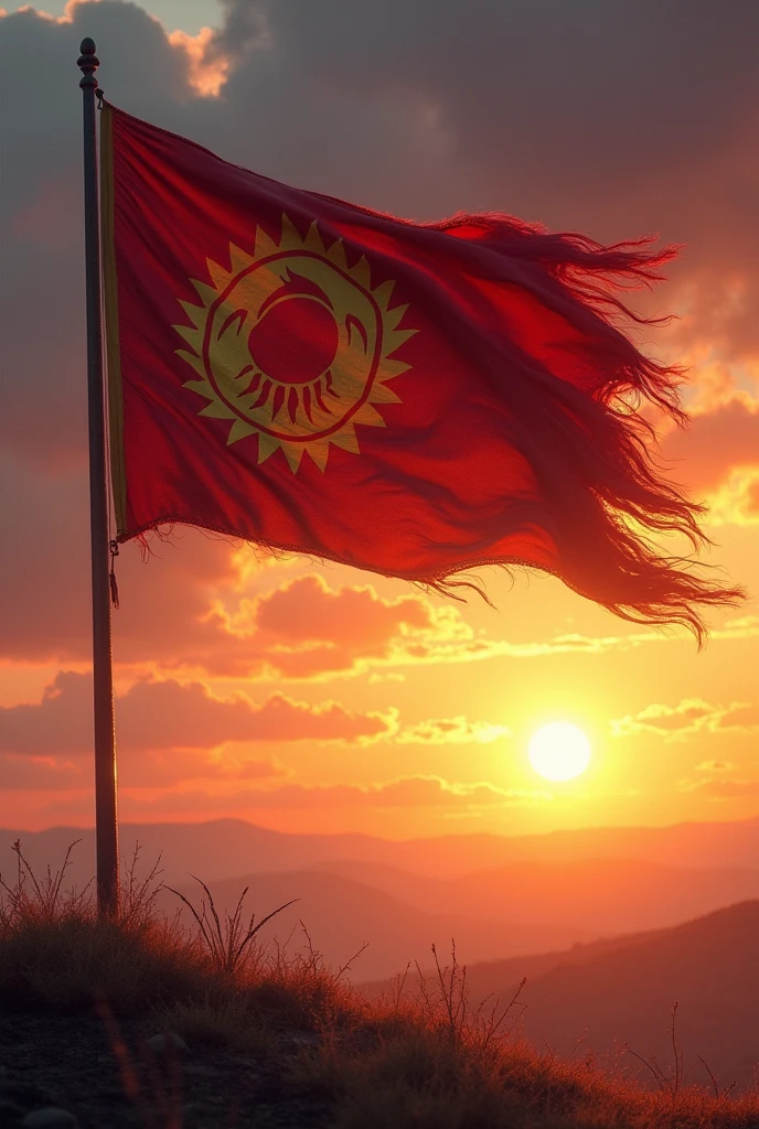 Old MONGOL empire flag waving at sunset