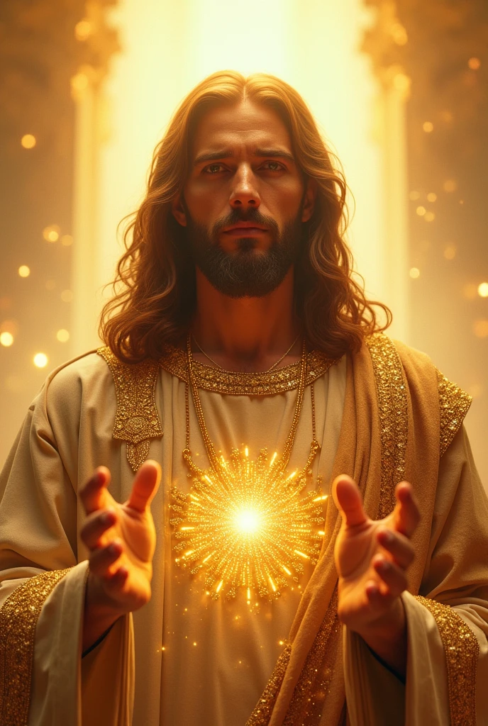 A beautiful Jesus is a very beautiful figure dressed in diamond gold Create the most beautiful professional photos