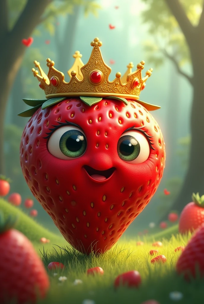 Strawberry that has eyes and wear crown