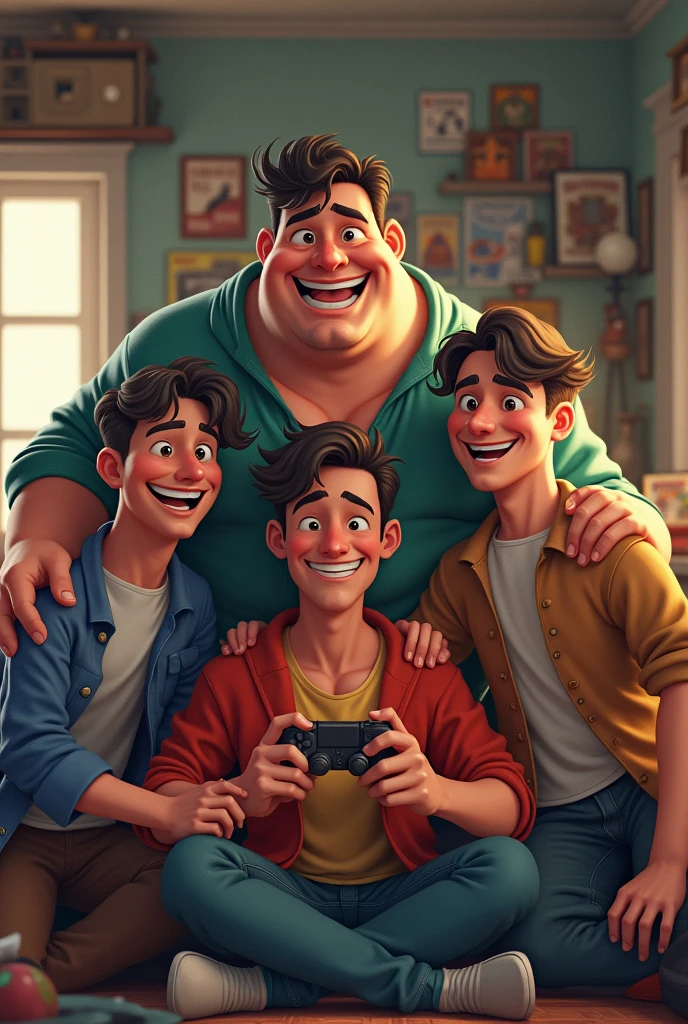 4 boys room mates funny photo 1 boy big size 1 boy gamer remeninig best friend