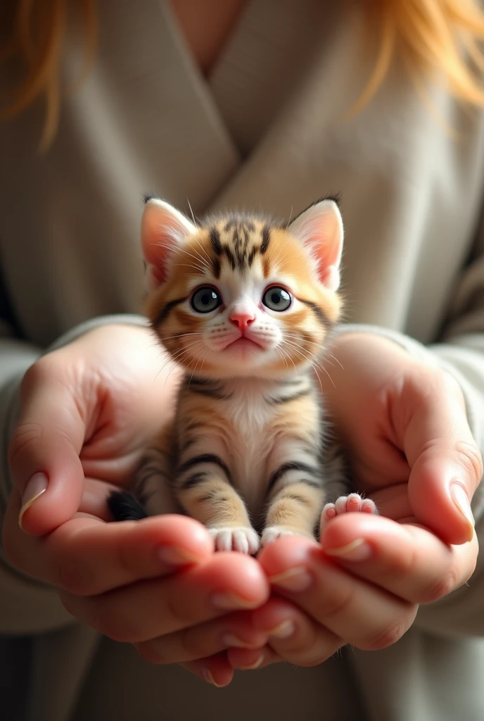 A  of cat in hands