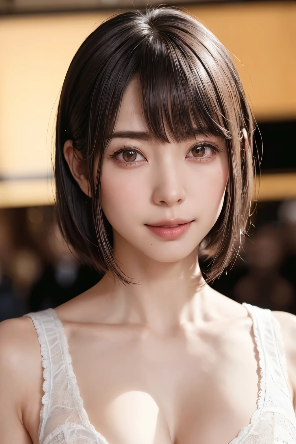 (software:1.8、masterpiece, Highest quality),1 person, alone, hyper Realistic, Realistic,Realistic, Looking at the audience, Light brown eyes:1.4,Brunette Short Bob Hair with highly detailed shiny hair, Brightly colored winter clothes, Lepangas:1.4), Outdoor, Mouth closed, Upper Body、big chest eye、eyelash、{Hugeな|big chest|Hugeなな|Mega} whole :2, chestの谷間:2、(((big chest eye、Short Bob Hair、Highlights from Students、Looking at the audience、She is very beautiful and cute、Show me your ears、Long neck、smile、Close your mouth and smile、Bangs and beautiful teeth)))、Ideal body type、（Nothing is drawn、A very beautiful pure white background:1.6）、美しいLong neck:1.4、(({Huge|big|Hugeな|Mega} chest, chestの谷間:2、Upper Bodyは服を着ていない:1.6))、(((Portraiture:2)))、Perfect Anatomy