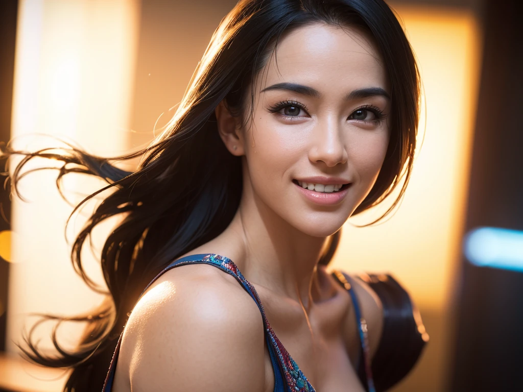 a gorgeous woman, martial artist, beautiful detailed smile, beautiful detailed teeth, lover, cinematic dramatic lighting, (best quality,4k,8k,highres,masterpiece:1.2),ultra-detailed,(realistic,photorealistic,photo-realistic:1.37),HDR,UHD,studio lighting,ultra-fine painting,sharp focus,physically-based rendering,extreme detail description,professional,vivid colors,bokeh,portrait,photorealistic,cinematic