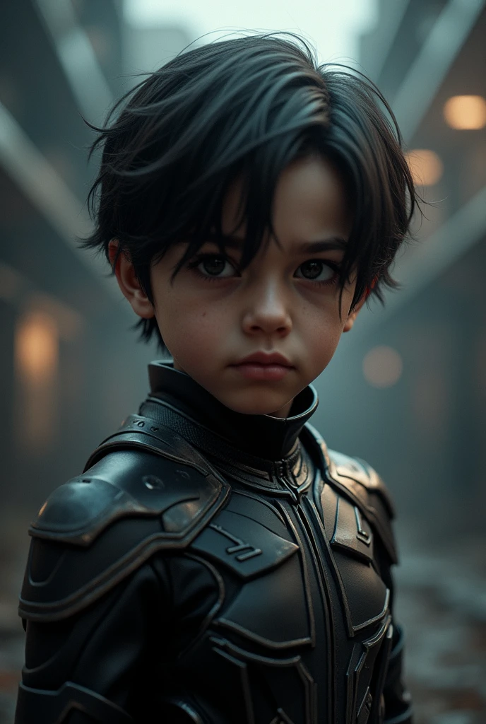 Make a boy, black movie, that the hair hides her left eye a little, with clothes from the hunger games, Marvel style