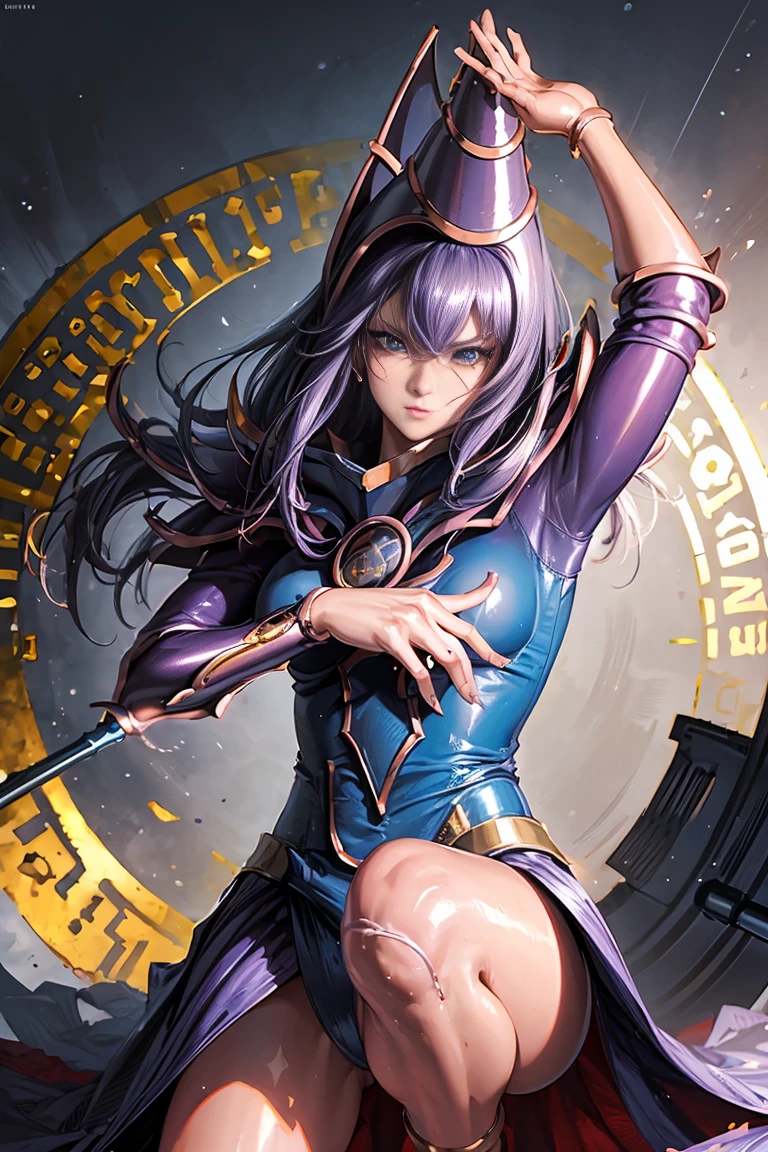 only, Super fine photo, Unreal Engine 5 8K UHD digital art portrait of a girl, Conceptual art, character concept design, wearing a tight, shiny purple dress with metallic details, golden crown, blue eyes, fantasy princess, metal glove, long dark hair1:1 , The best quality, masterpiece, Super detailed, Sharp focus, Subjective and sexy and innocent pose 1:2
