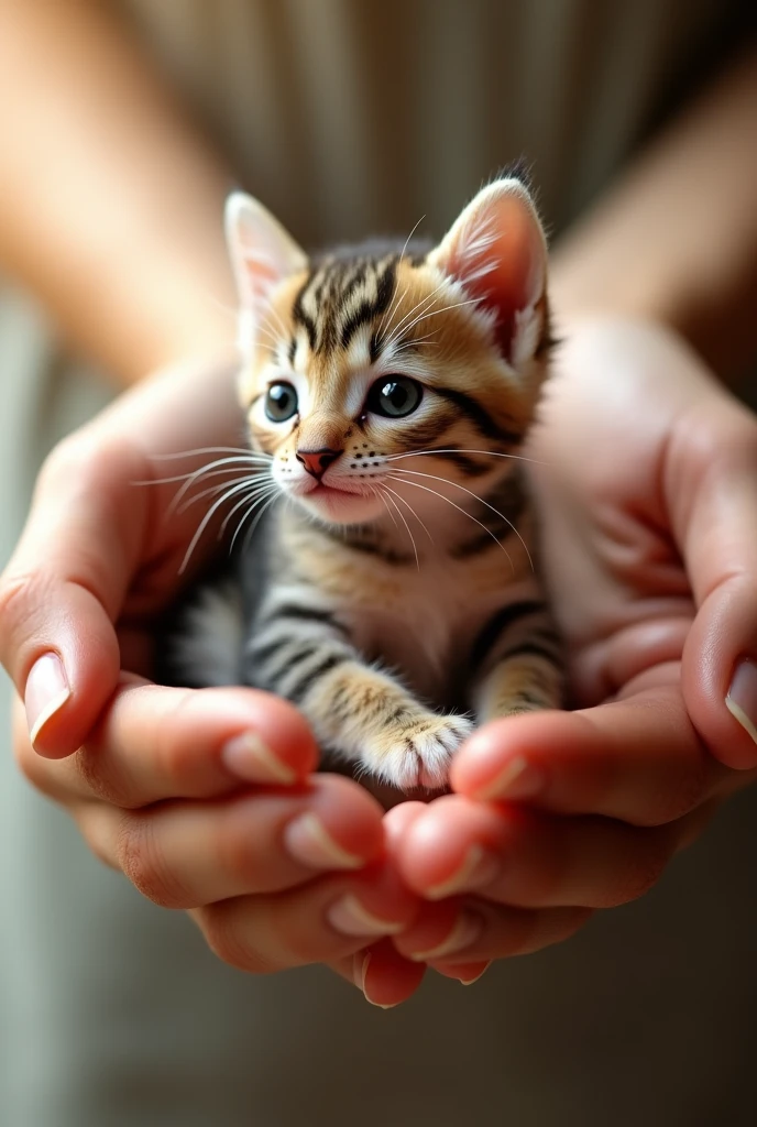 A tiny baby of cat in hands