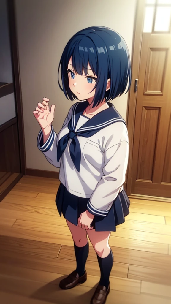 ((masterpiece, Highest quality, Very detailed, Very nice 8K CG wallpaper)), , A little thick, Medium Hair, Blue Hair, short hair, blue eyes,judo player、Sailor style uniforms、Large bust、Sailor suit、mini skirt、judo、Serious expression、Inside the judo Gymnasium、、On the tatami、discovery、One girl and one man、Two people、Combat Stance、whole body、Are standing、Intense Battle、judo格闘ポーズ、Haruka Kiritani、Bust Size C Cup、幼い頃judo家に育てられた、The strongest woman to win a tournament、Ninth Dan、The strongest woman who defeated the bully、Boy touches her hand、Sailor suitには少年っぽい匂いがする、She was kissed、Boy touches her hand、A boy kisses his girlfriend on the lips、Sailor suitには少年の手ついている、Sailor suitには少年の汗ついている、Sailor suit着た状態、She was captured by the boy、She was held by the boy with both hands.、judoの試合中に口つげのキスされる彼女、Schoolgirl uniform、High School Girl Uniform Tie、女子高生のmini skirt、loafers、Schoolgirl Style、judo着に無し、judo格闘ポーズ、judoの試合中少年に両手掴まれたとき口つげのキスされたときのポーズ