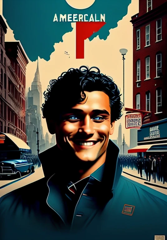 (movie poster), American city, image of Ney York, detailed illustrations of characters, --v6.
The guy is in good physical shape, blue eyes and dark hair, smile on your face.
Сверхспособность скрытность.
(Perfect color combination),