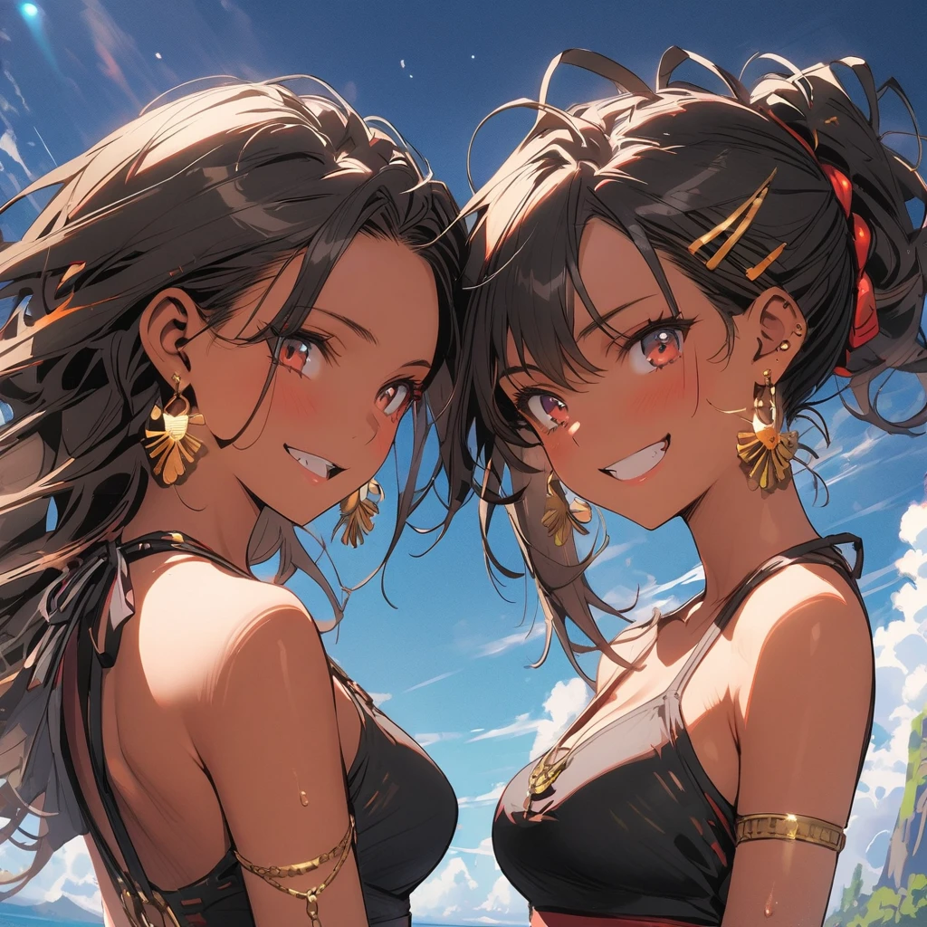 red, Gal, Earrings, Sunburn,