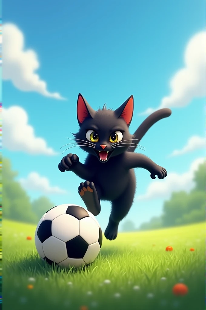 Football playing black cat