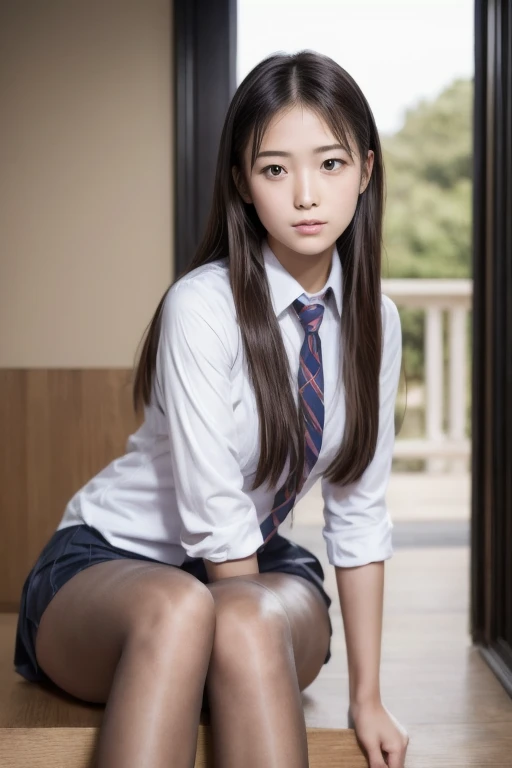 (RAW Photos:1.2), (Realistic:1.4), Beautiful detailed girl, Very detailed eyes and face, Beautiful attention to detail, Ridiculous, incredibly Ridiculous, Large file size, Very detailedな, High resolution, Very detailed, Highest quality, masterpiece, Kemomimi, ((Japanese high school girls uniform)), figure, Very detailed, CG, Unified, 8k wallpaper, wonderful, The finer details, masterpiece, Highest quality, Very detailed CG uniform 8k wallpaper, Light on the face, Cinema Lighting, One girl, , ((No pants)), ((Dynamic pose))), (Camel Toe), (half), (pantyhose), (Sit with your knees bent and your legs bent))