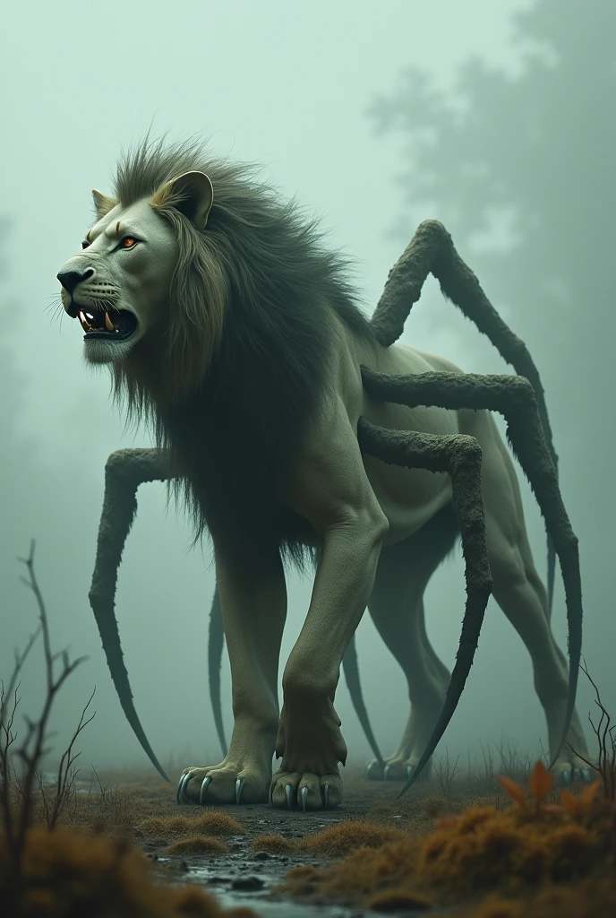 Lion with no eyes and have 8 legs 
