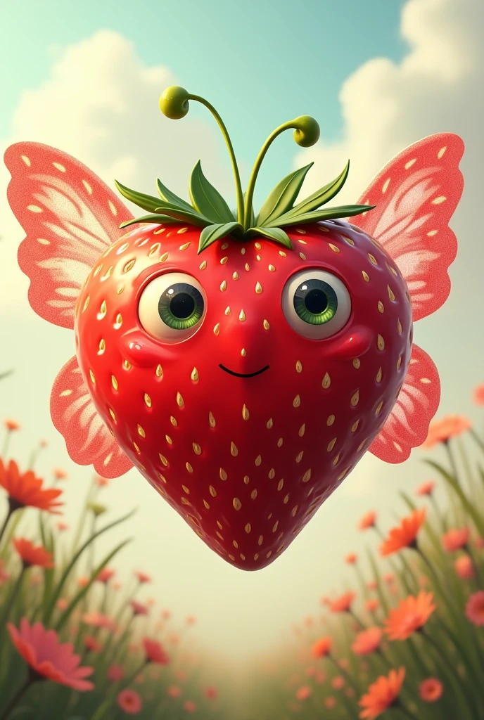 Strawberry that has eyes  and wings