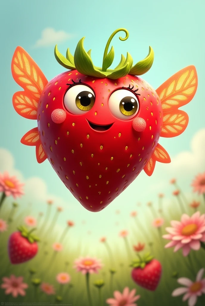 Strawberry that has eyes and wings