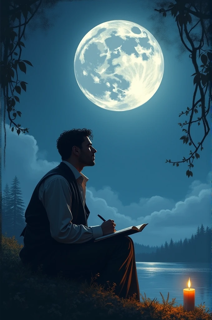 A writer looking at the moon