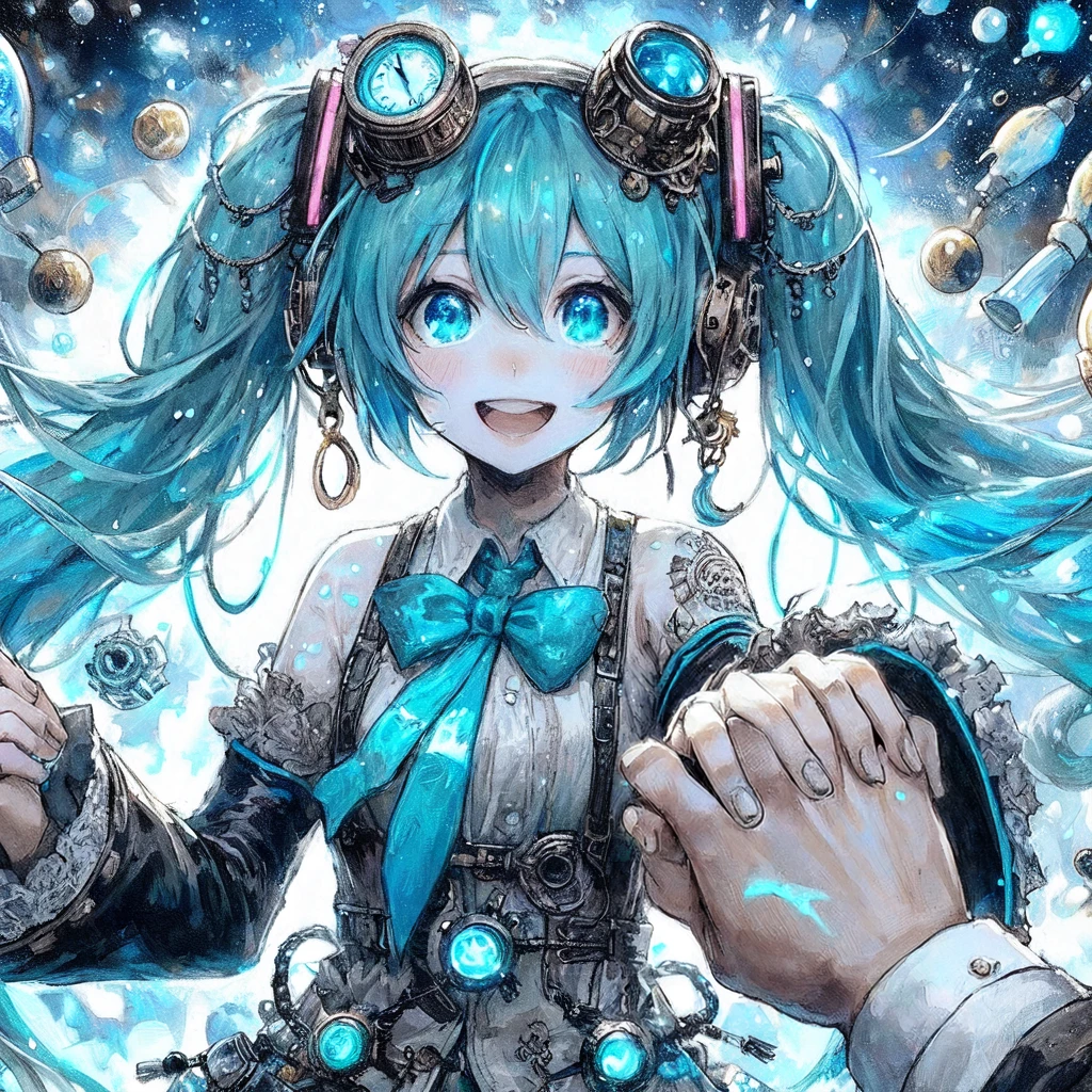 Blue hair anime girl、Wearing steampunk glasses、Holding hands, Anime Style 4k, anime wallpaper 4k, anime wallpaper 4k, anime art wallpaper 4k, anime art wallpaper 4k, Nightcore, Vocaloid, Anime Art Wallpapers 8K, Best anime 4k konachan wallpaper, Mikudayo, 4k anime wallpaper, Ultra HD Anime Wallpaper