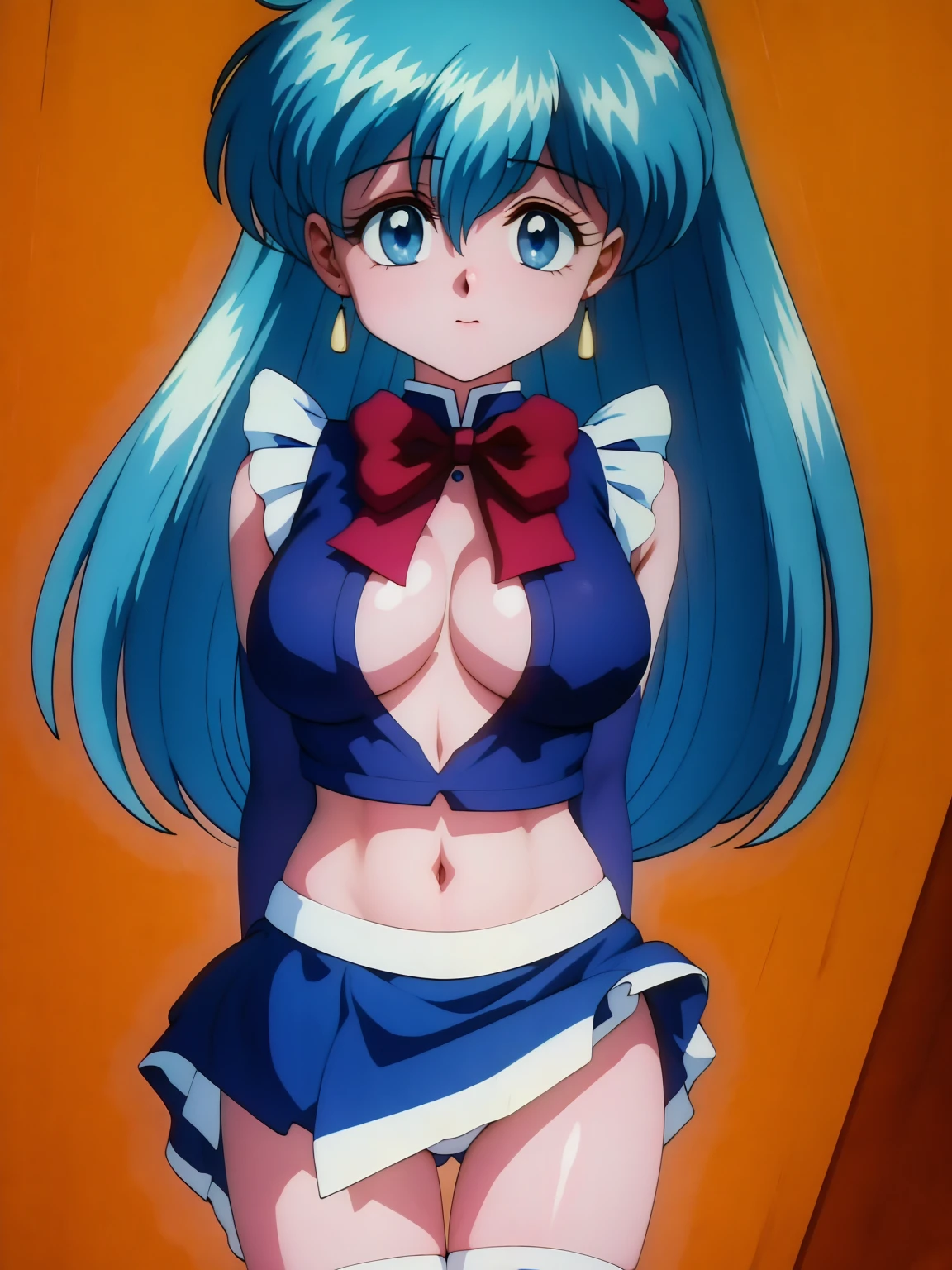 (masterpiece, Highest quality:1.2), Tiangong Gui, 1 girl, Lonely, Subtle blue hair color, mini skirt, (skirt lifted by self:1.2), white panties, pov