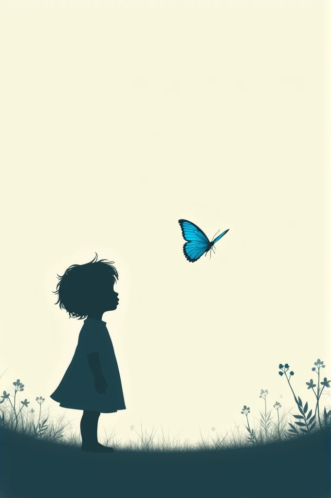 A silhouette of a child looking at a blue butterfly 