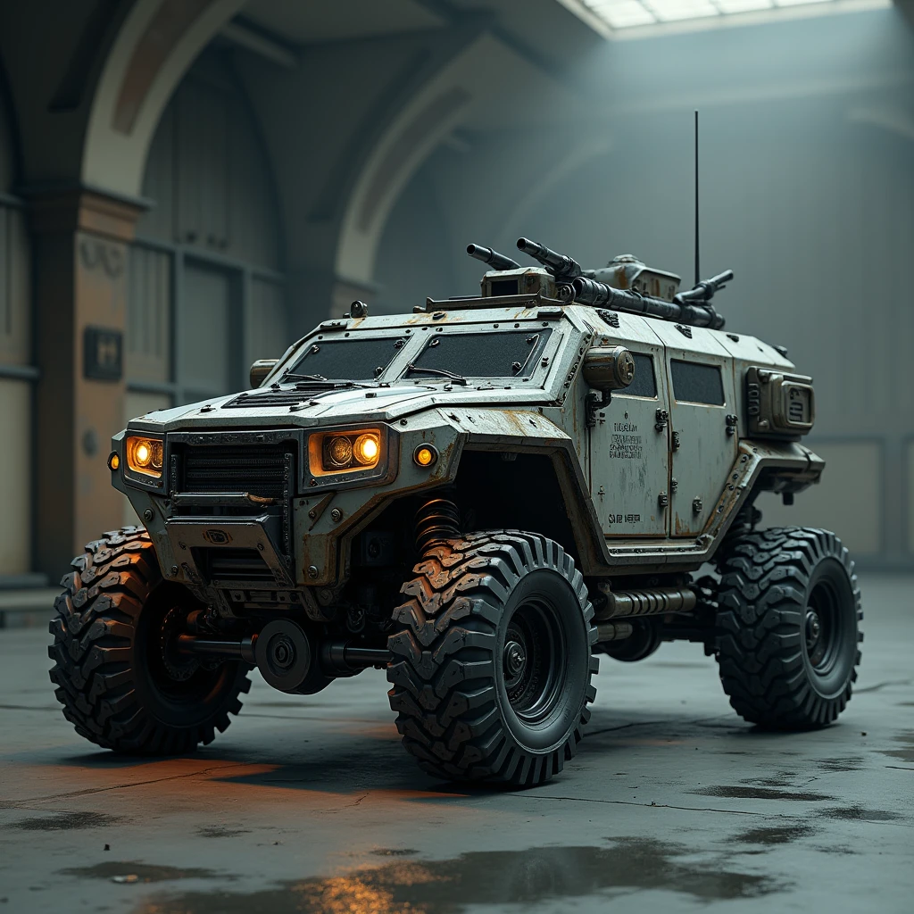 a highly detailed ceramic armored vehicle, intricate mechanical details, complex armor plating, futuristic design, advanced weaponry, gritty industrial aesthetic, dramatic lighting, cinematic composition, hyper-realistic rendering, ultra-detailed, 8k, photorealistic, masterpiece, concept art