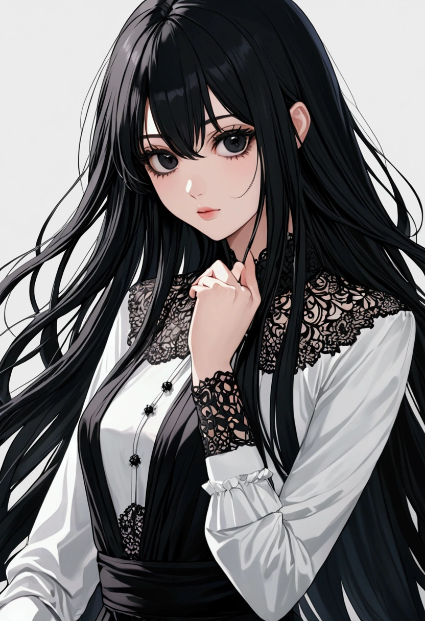 Black long hair girl with black eyes