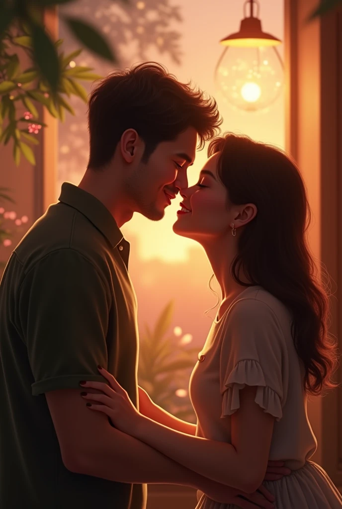 Create a image'
Ending: kissing scene They exchange smiles and a lingering glance, hinting at the start of something special. The screen fades out with soft, romantic music playing in the background.