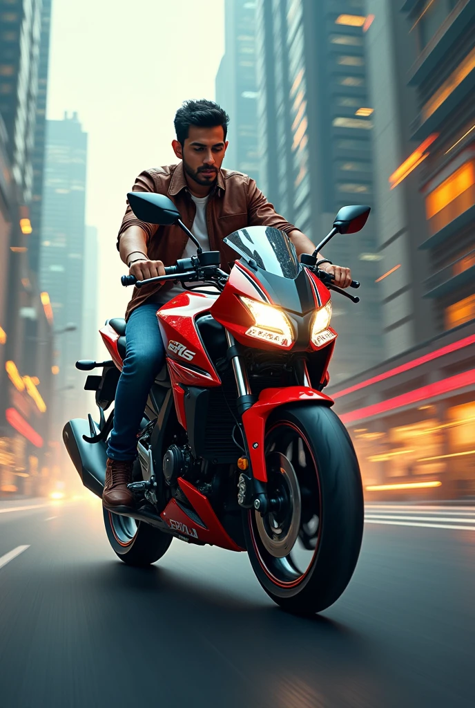 A man with bajaj rs 200 bike