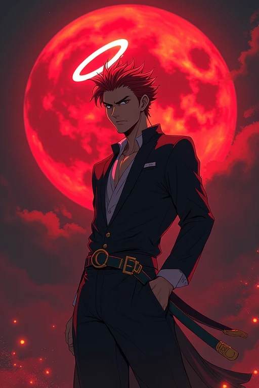Anime demon slayer tanjiro handsome and baground blood moon and. Head red engel ring