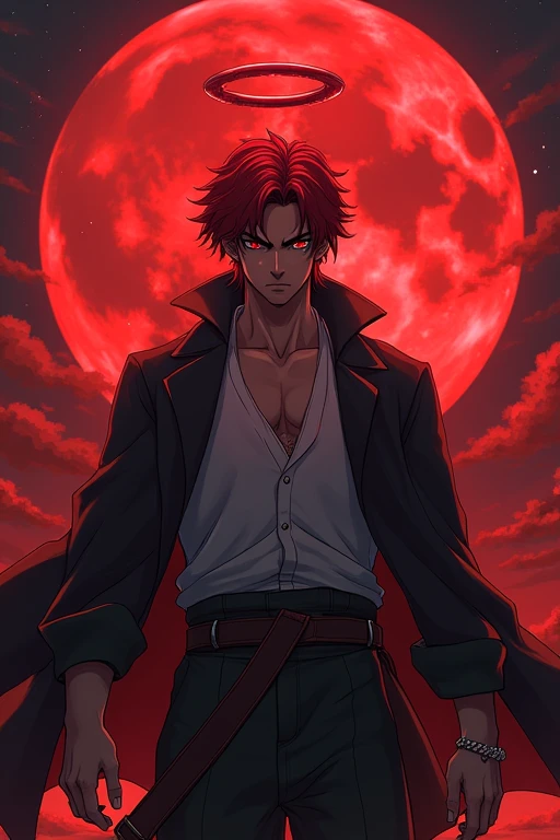 Anime demon slayer tanjiro handsome and baground blood moon and. Head red engel ring