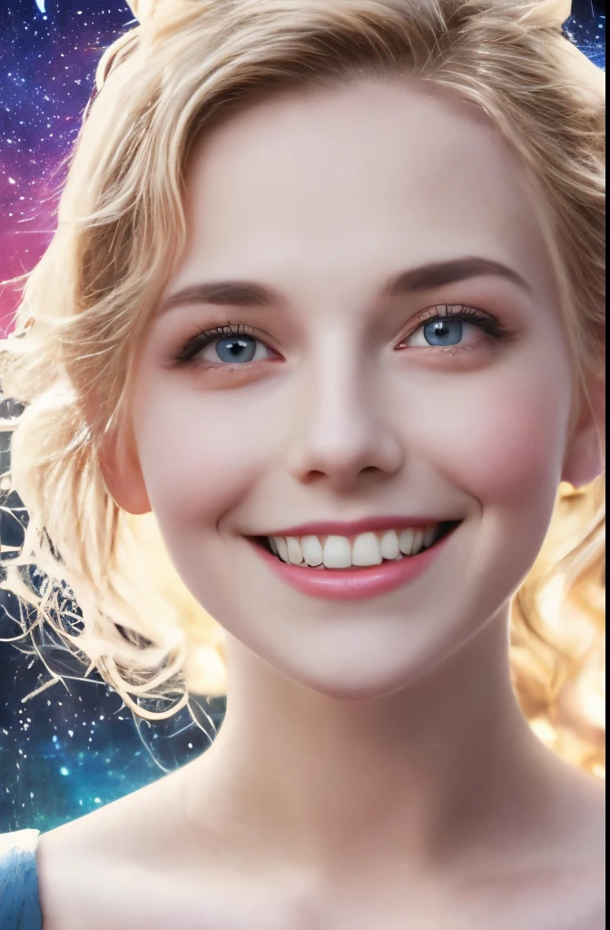 High detail, super detail, super high resolution, girl enjoying her time in the dream galaxy, surrounded by stars, warm light sprinkled on her, background is starry sky with colorful galaxies and galaxy clouds, stars flying around her, delicate face, adding playful atmosphere 