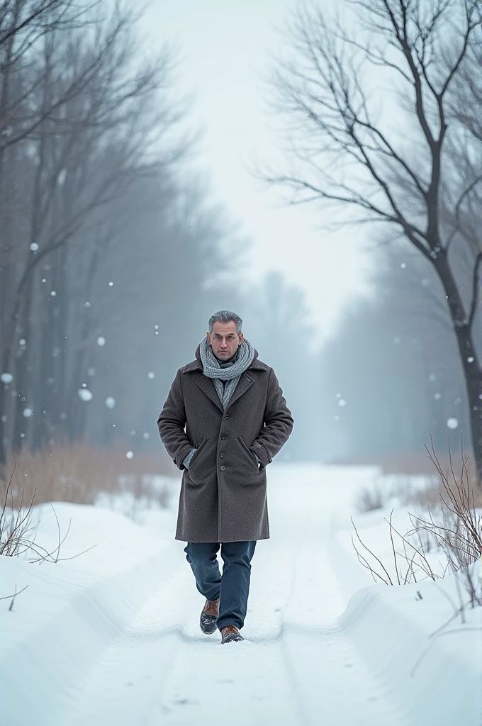 A man walking in winter season
