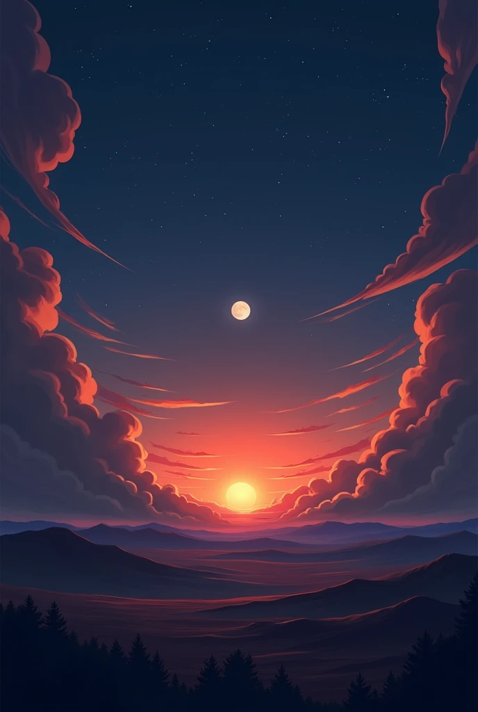 Give me mobile wallpaper! There would be two deferent side one is the sun is setting and the moon is raising in one picture . Something dark type of could be good for look.