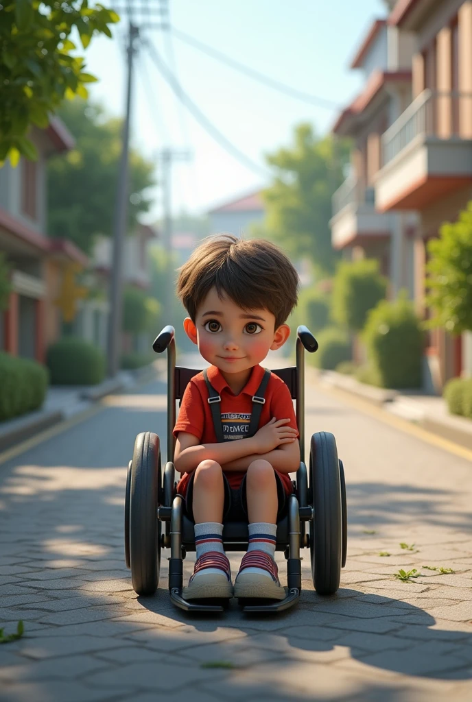 (photorealism:1.2), a handicapped kid sitting on road