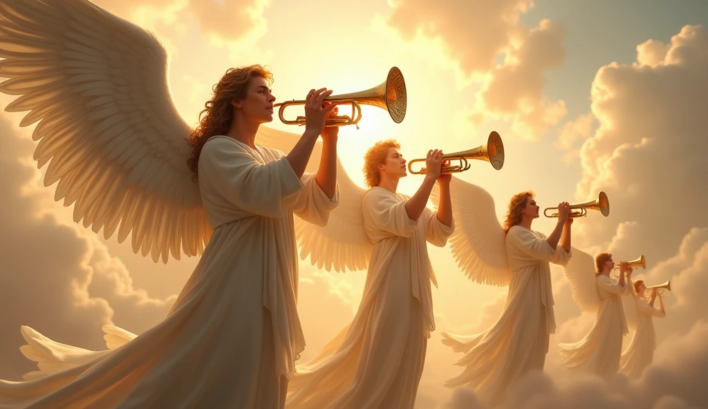 Male angels playing trumpets