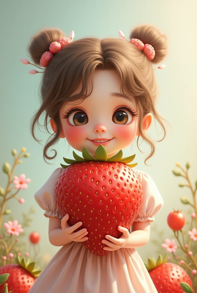 cute girl with big Strawberry