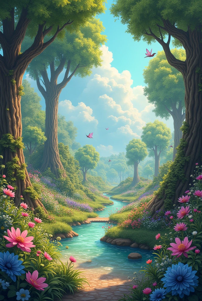 In the magic garden, where dreams come true,
The sun shines bright and the skies are blue.