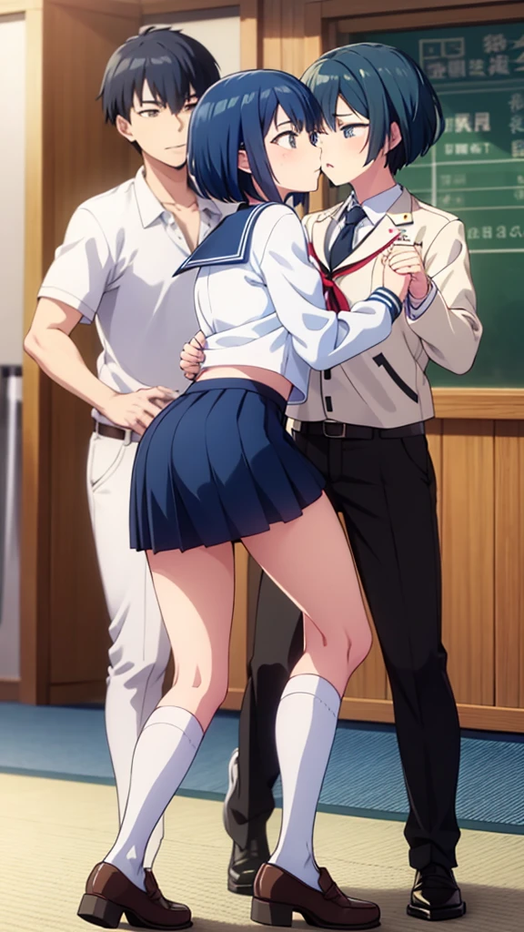 Boy lifting up girl's skirt in school, butt exposed, school uniform, cute girl, girl mad