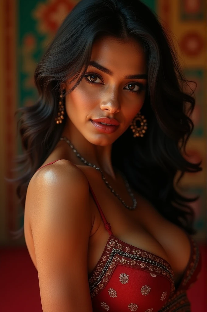 Beautiful indian woman on blouse showing her boops