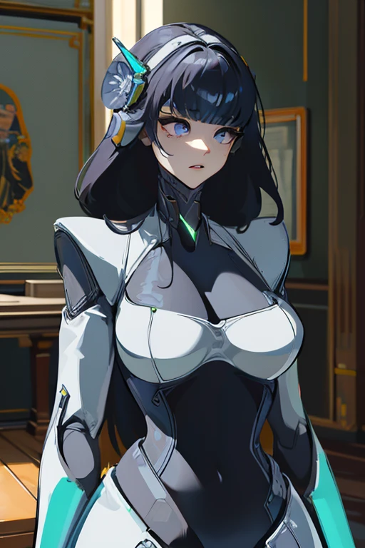 (masterpiece),(Highest quality),(Super detailed),(Best illustrations),(Best Shadow),(Absurd),(Detailed Background),(so beautiful), 16K, 8K, 4K,(Best Shadow),empty eyes,robotization,woman ,big bust,Robot Joint ,Metal skin,Black Suit,long hair,a black suit that covers the whole body,robot raiden shogun ,cyber suit,chrome body,mecha skin,metal skin