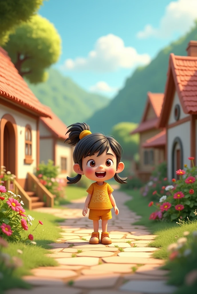 Create 3d cartoon character image Scene 1: Sonia’s Village Life
Prompt: Illustrate a serene village setting with Sonia, a young girl, whose parents are office working person talking to each other in working place