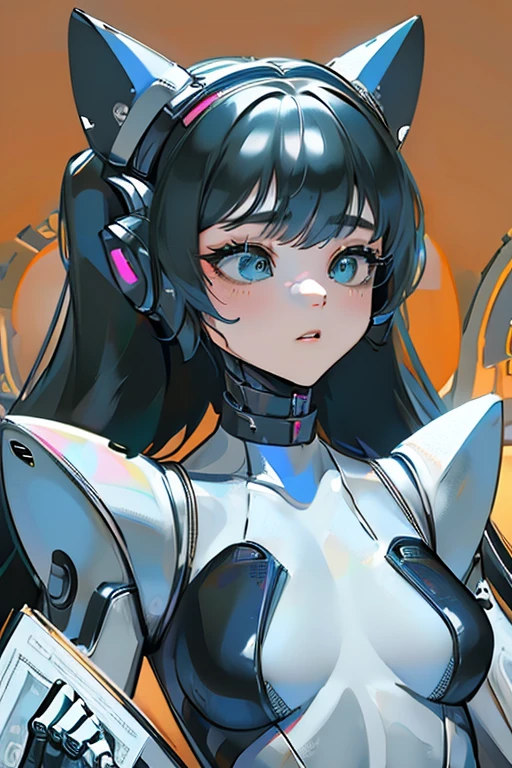 (masterpiece),(Highest quality),(Super detailed),(Best illustrations),(Best Shadow),(Absurd),(Detailed Background),(so beautiful), 16K, 8K, 4K,(Best Shadow),empty eyes,robotization,woman ,big bust,Robot Joint ,Metal skin,Black Suit,long hair,a black suit that covers the whole body,robot hand,cyber bodysuit,metal cat ear,robot miku