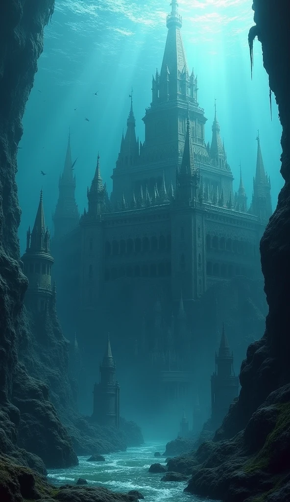atlantis under the dark blue sea High Resolution, Masterpiece, Depth Of Field, Motion Blur, Blending,