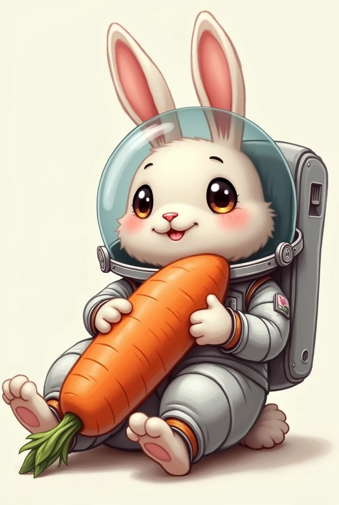 A STUPID RABBIT LIE DOWN 
WITH SPACE MASK EATING CARROT PNG


