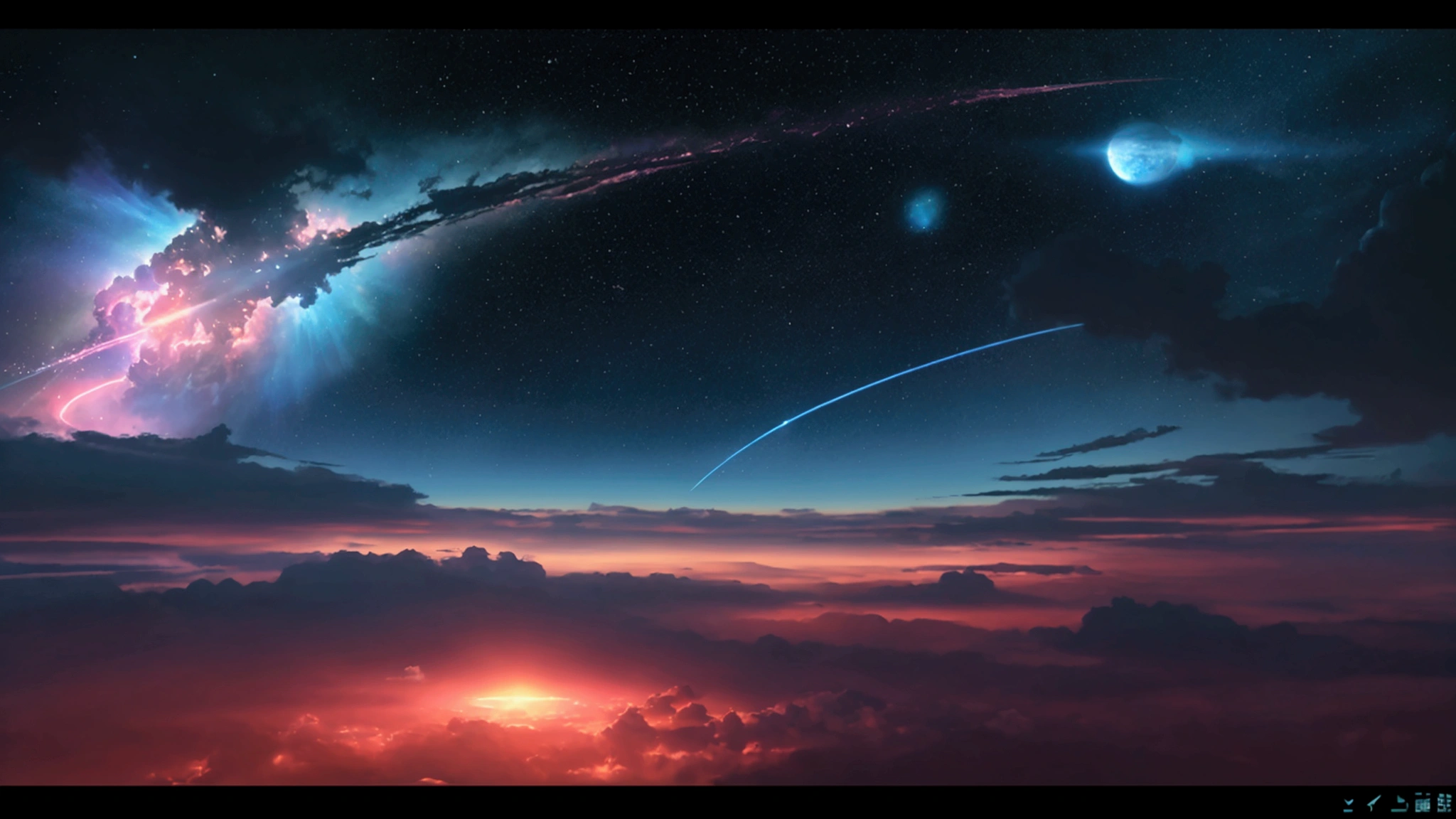 a painting of a beyond-dimensional fantasy world,reality infused with dreams,in a screenshot from the science fiction anime file by makoto shinkai