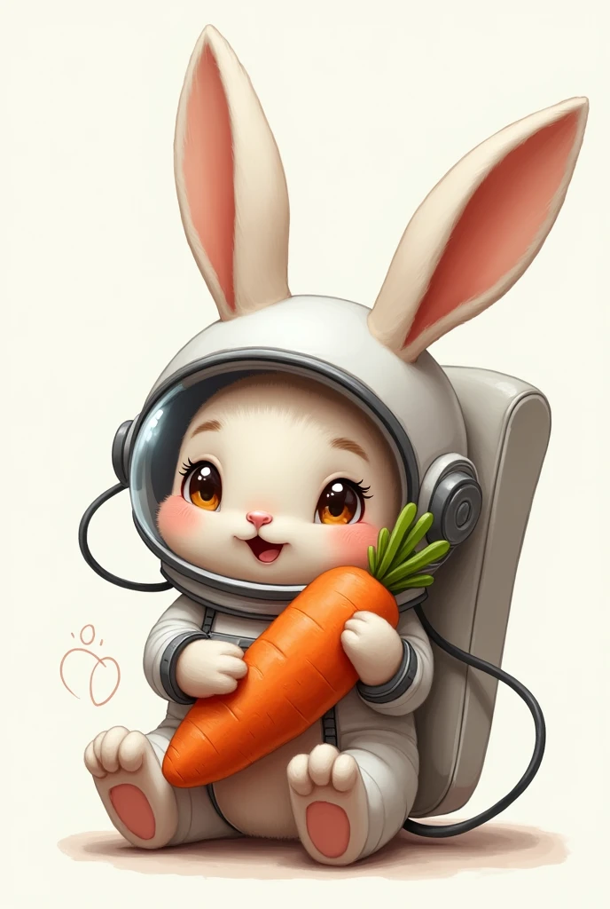 A STUPID RABBIT LIE DOWN 
WITH SPACE MASK EATING CARROT PNG

