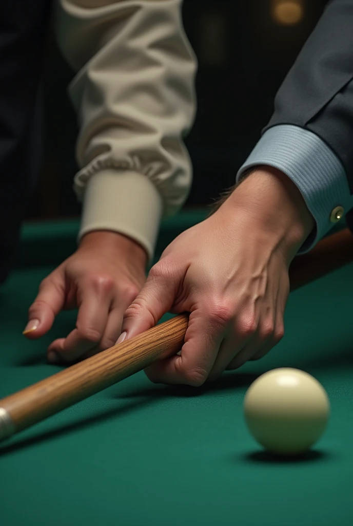 playing billiards, show the hands only holding the stick, boy, man, handsome hand, realistic