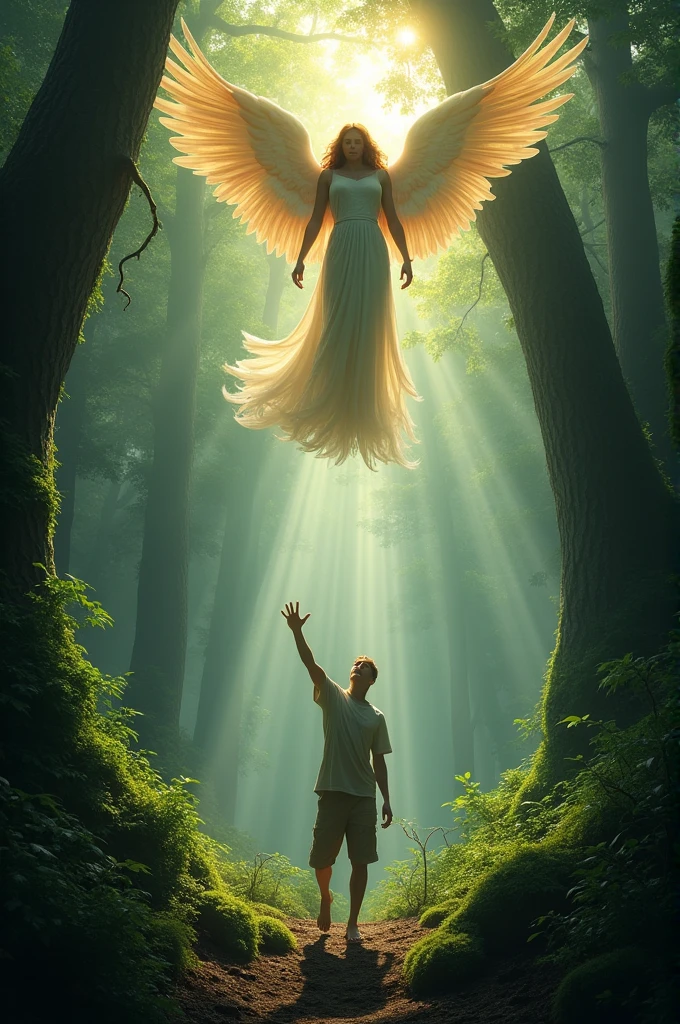 Angle save a men in forest 