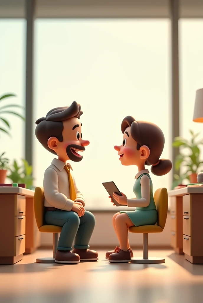 Create 3d cartoon character
Prompt: Illustrate a serene of parents who are office working person talking to each other in working place