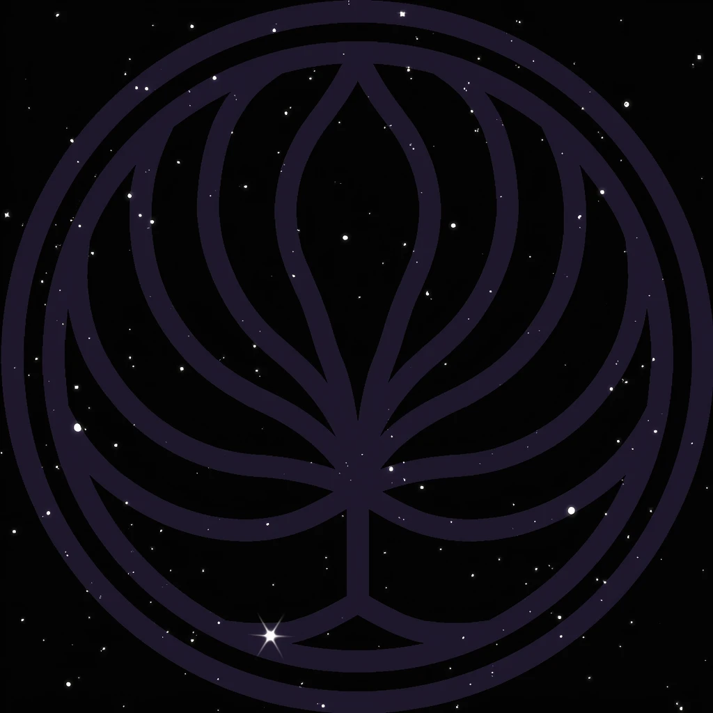 geometric abstract logo using thick lines (min 10px wide) within an outer circle representing a flower. black and white. line art. lines and curves only