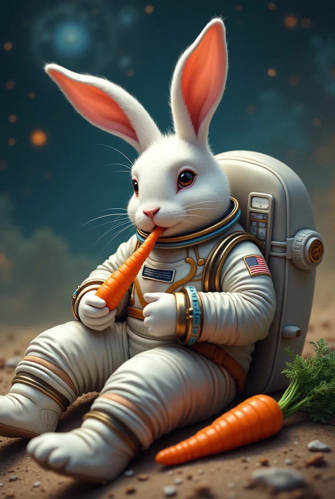 A
RABBIT LIE DOWN
WITH SPACE MASK EATING CARROT PNG